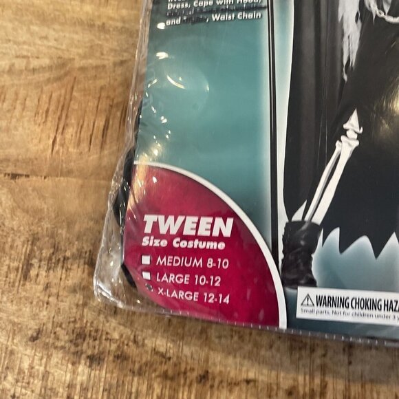 Girls Size Medium 12-14 Miss Reaper Tween Halloween Costume Dress Cape Chain - Picture 12 of 12